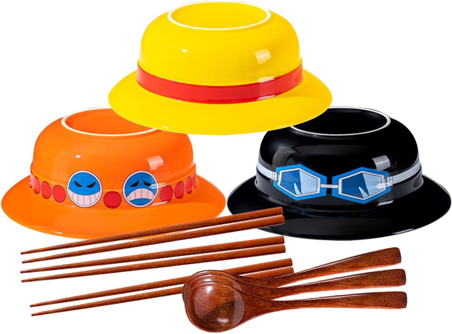 Cuenco de ramen con sombrero de paja (cuenco de cerámica + cuchara de madera + palillos) para los fanáticos del anime