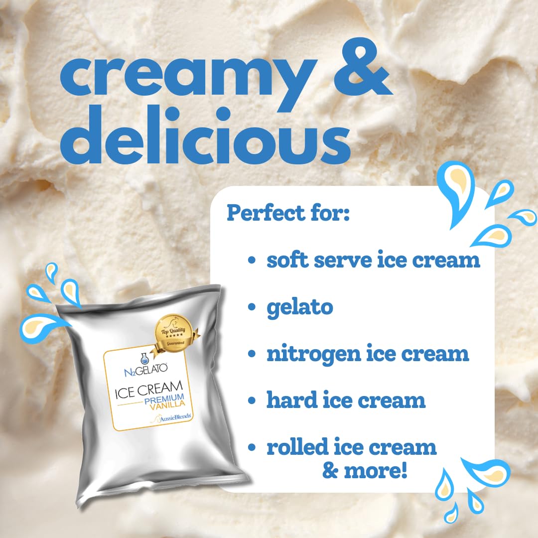 AussieBlends Mezcla de helado lácteo de vainilla prémium en polvo para porción suave, helado, helado enrollado, helado de nitrógeno líquido, helado