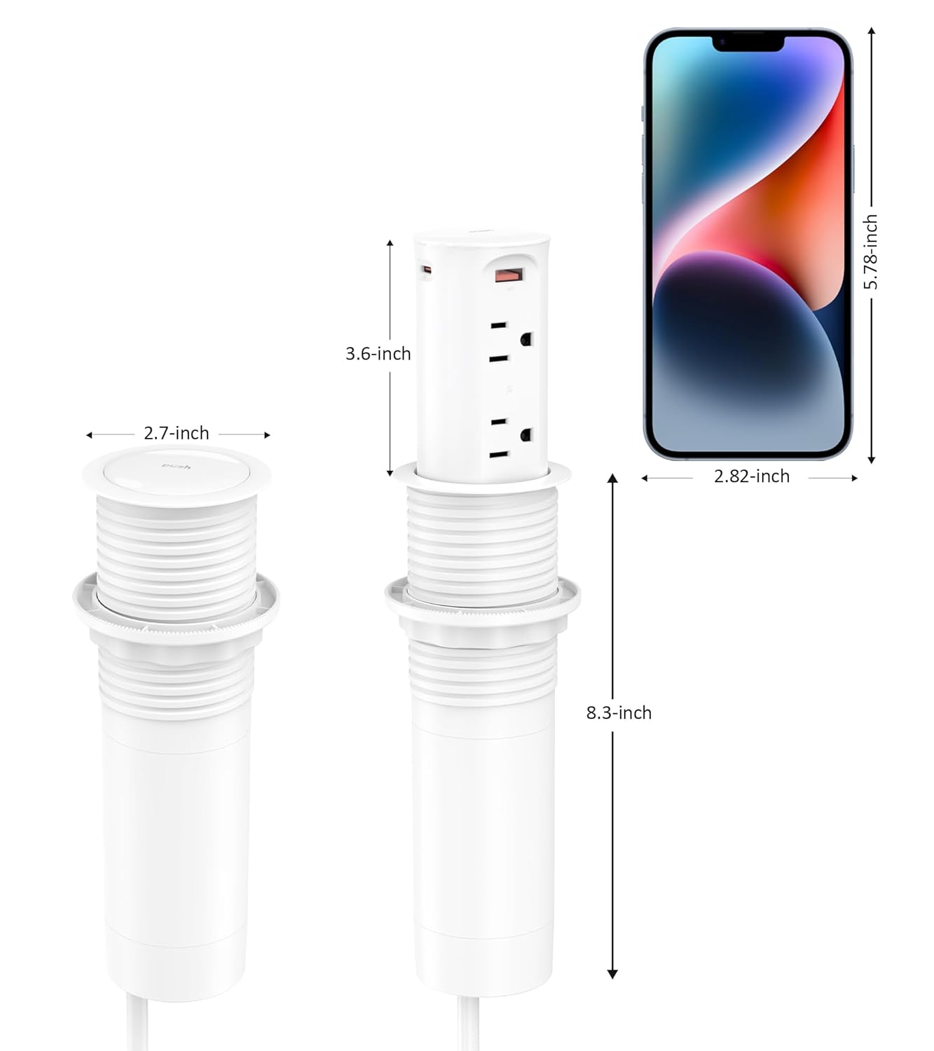 Toma de corriente desplegable para encimera, ojales de alimentación de escritorio de 2.5 pulgadas, 4 tomas, 4 puertos USB, receptáculo resistente a