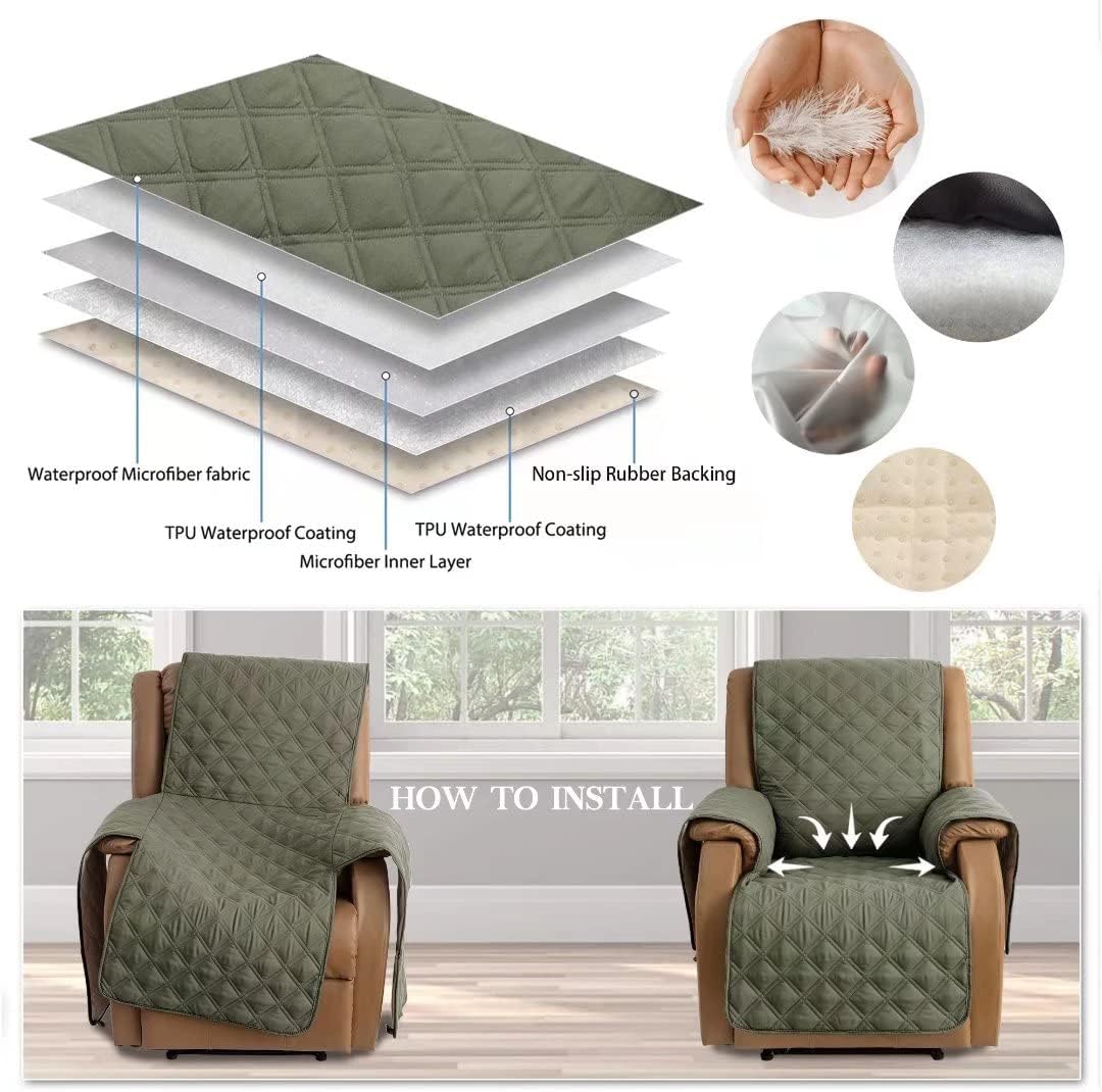 TOMORO Funda reclinable antideslizante de gran tamaño, 100% impermeable, acolchada para silla reclinable, protector de muebles con bolsillos, funda