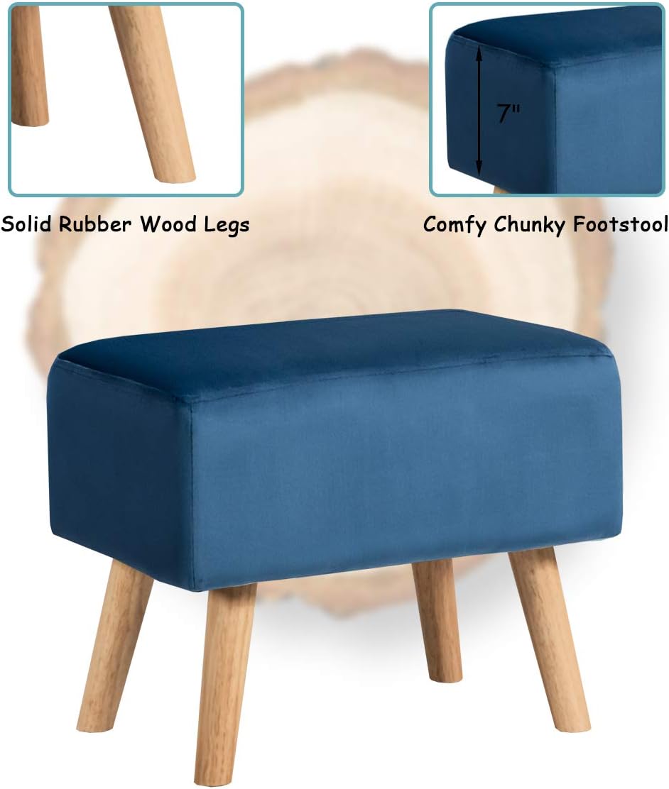 Giantex Silla decorativa de terciopelo con otomana, moderna silla tapizada con reposapiés, patas de madera firmes, juego de sillas individuales de