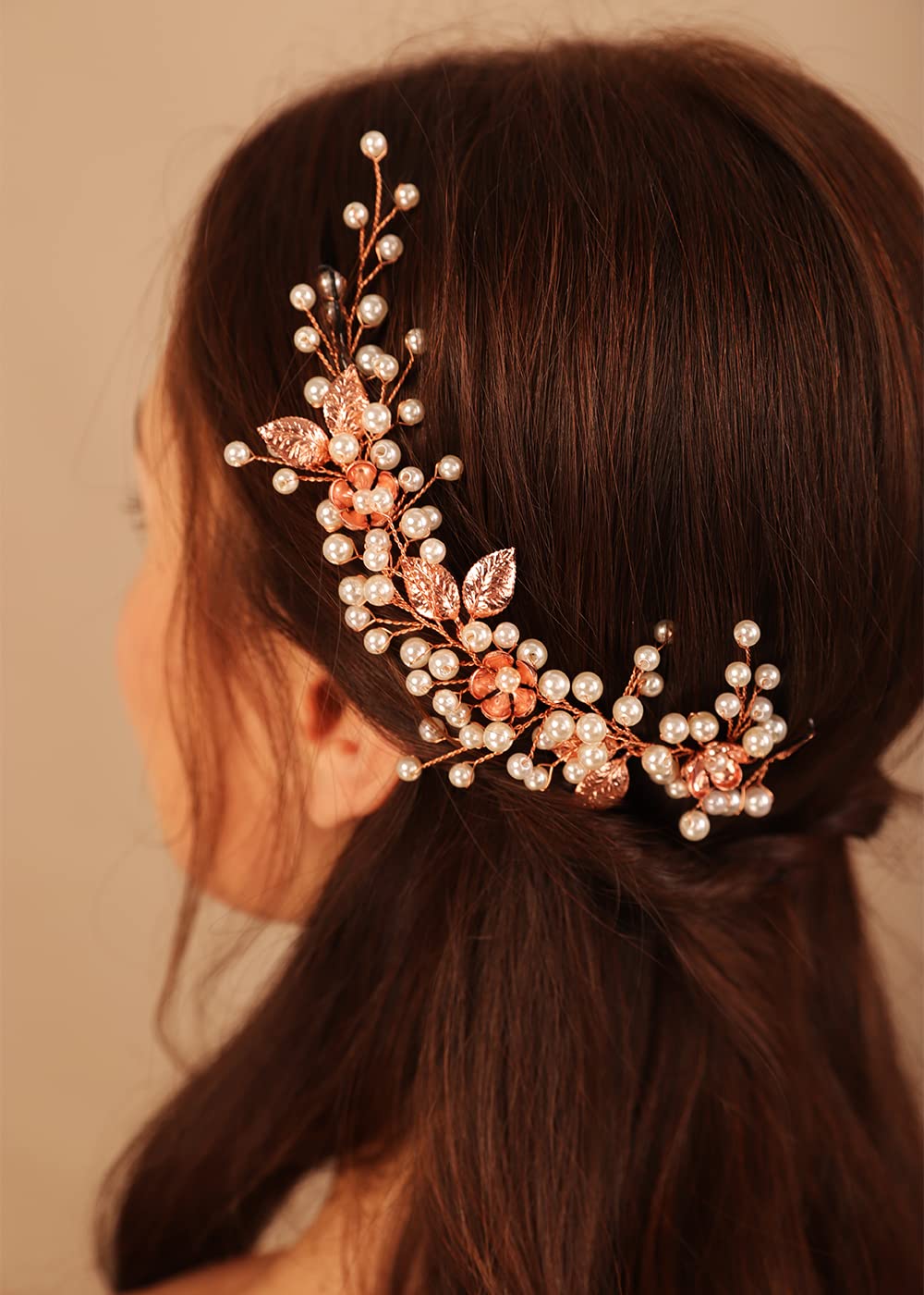 Diadema de boda dorada para novias, vides, perlas, hojas de flores, pelo de boda, para novias, vides, perlas, hojas de flores, pelo de boda para