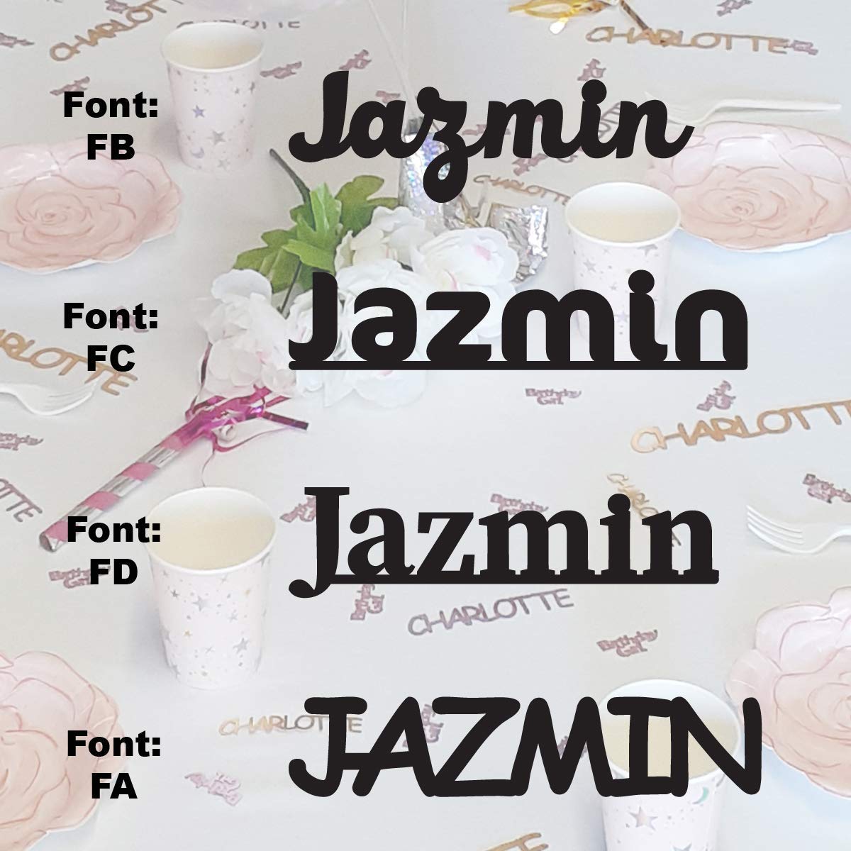 JAZMIN – Name Confetti in 12 Metallic Colors. Includes Confetti Toss Mix or Girls Name Only Set #N630