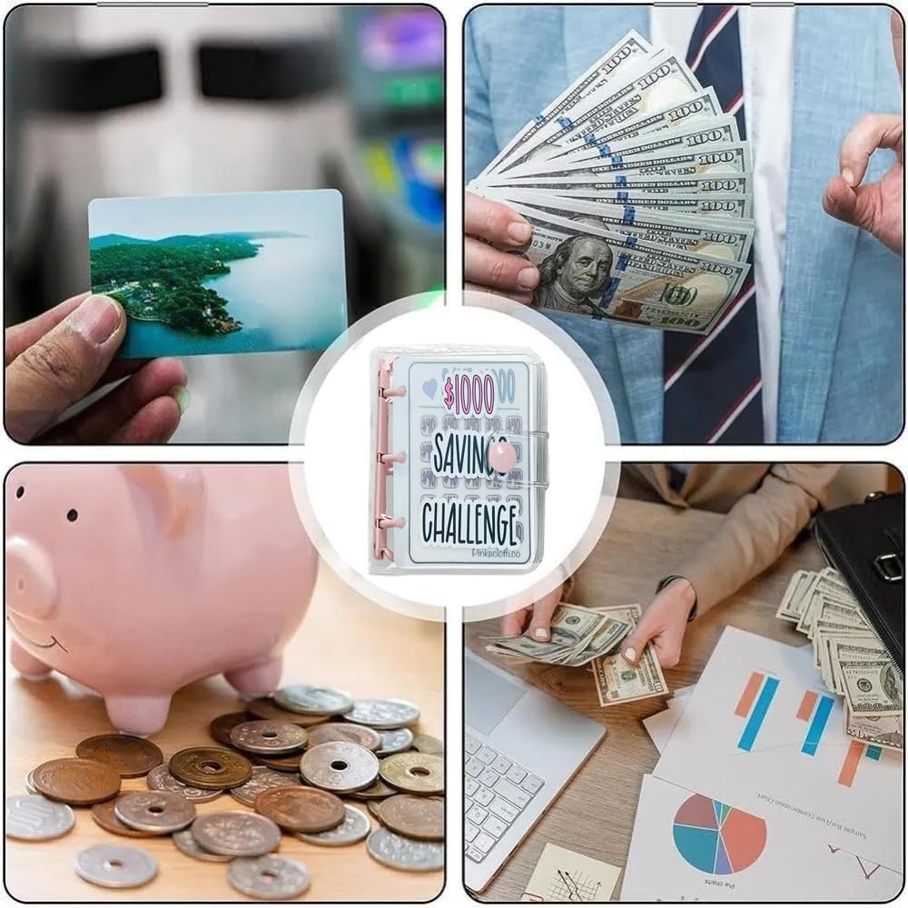 Carpeta de desafío de ahorro de 1000 unidades, carpeta de ahorro de dinero, presupuesto reutilizable, libro de desafíos de ahorro con sobres,