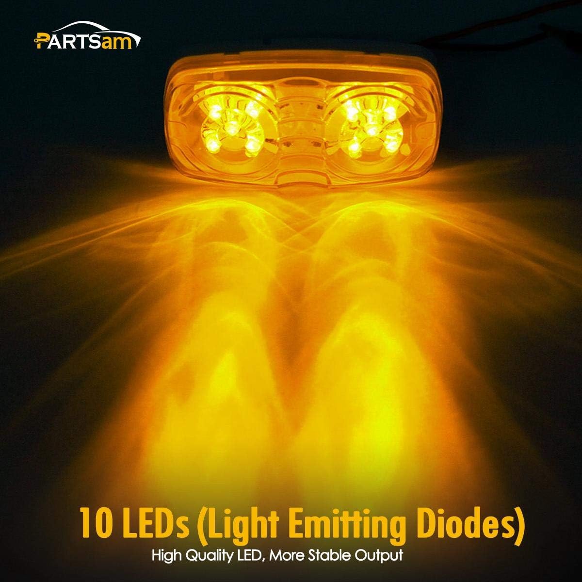 Partsam 14 luces LED de doble diana rojaámbar, luz lateral, luz de humo, luces de marcador LED de ojo de tigre, luz LED rectangular rectangular de 4