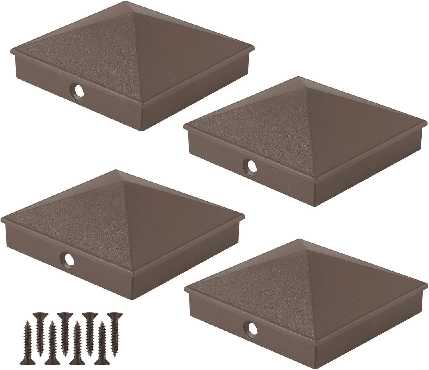 4 tapas de poste de pirámide de aluminio, tapas de poste de valla para poste de madera real de 3.5 x 3.5 pulgadas (4 x 4 pulgadas nominal), tapas de