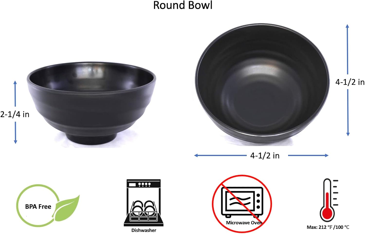 Lucky Star (redondos, melamina tazones Pho sopa de fideos Ramen Wonton sopa tazón de arroz, 4.5″ (8oz), 5.5″ (16oz), 7.5″ (46oz), Negro, Swirl