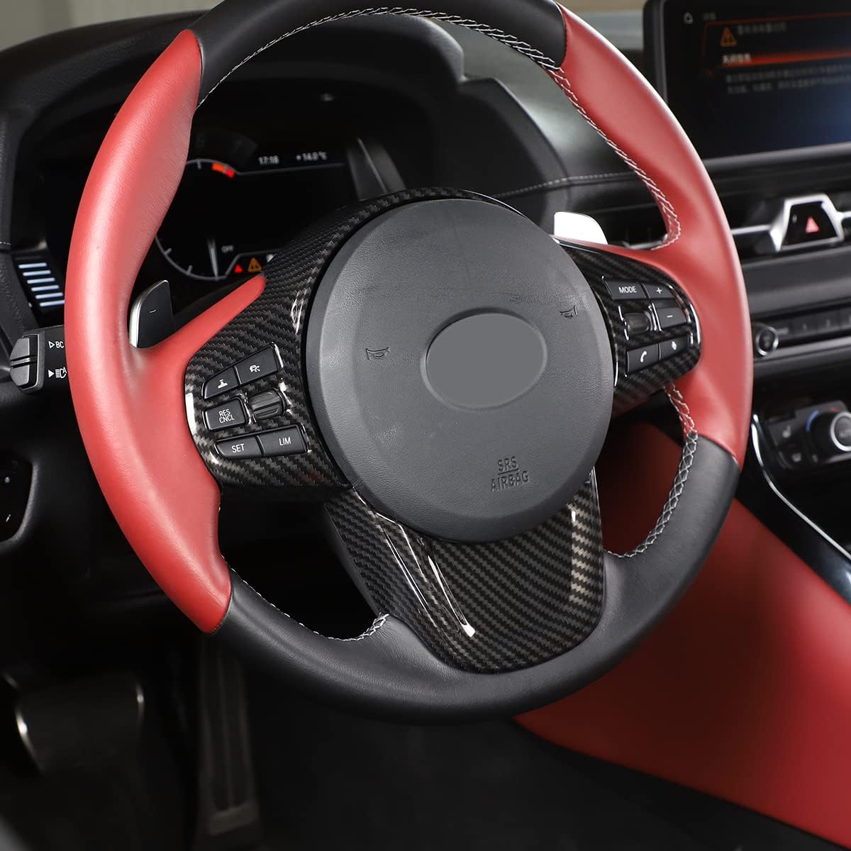 Daeiclru Marco de decoración de volante de automóvil ABS para Toyota Supra GR A90 A91 MK5 2019-2022, cubierta de marco de panel de volante,