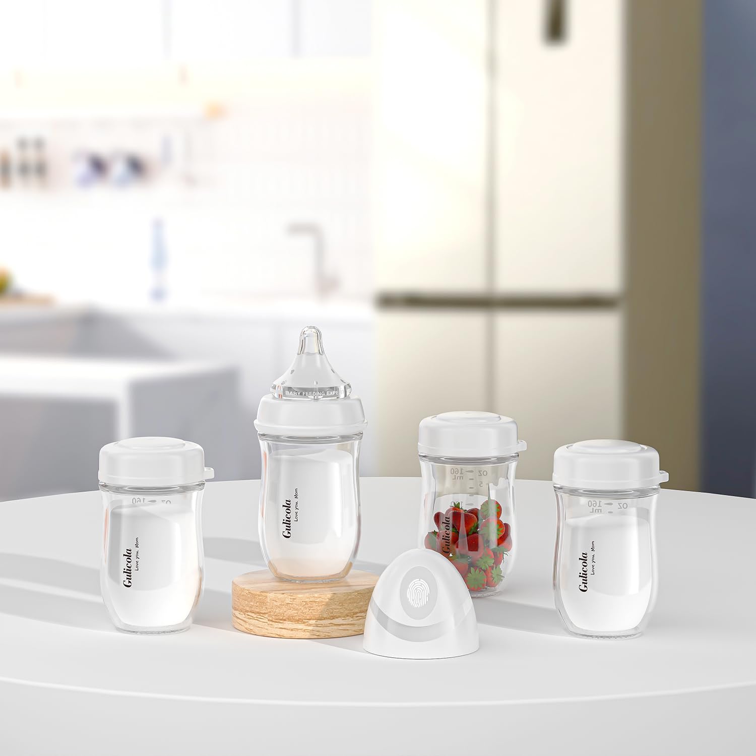 Botellas de almacenamiento de leche materna de vidrio, botellas de recolección de leche materna de cuello ancho, 5 onzas, paquete de 4 – blanco