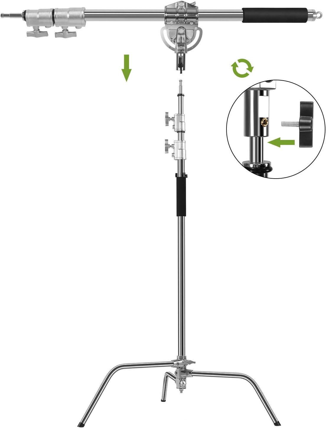 GVM Photography Soporte C resistente con brazo de pluma  Altura máxima de 10 pies10.5 ft Soporte de luz de fotografía con brazo de sujeción de 3