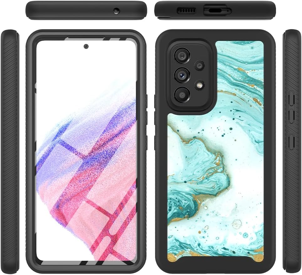TJS Funda compatible con Samsung Galaxy A53 5G, con protector de pantalla integrado, cubierta protectora contra caídas de cuerpo completo, TPU color