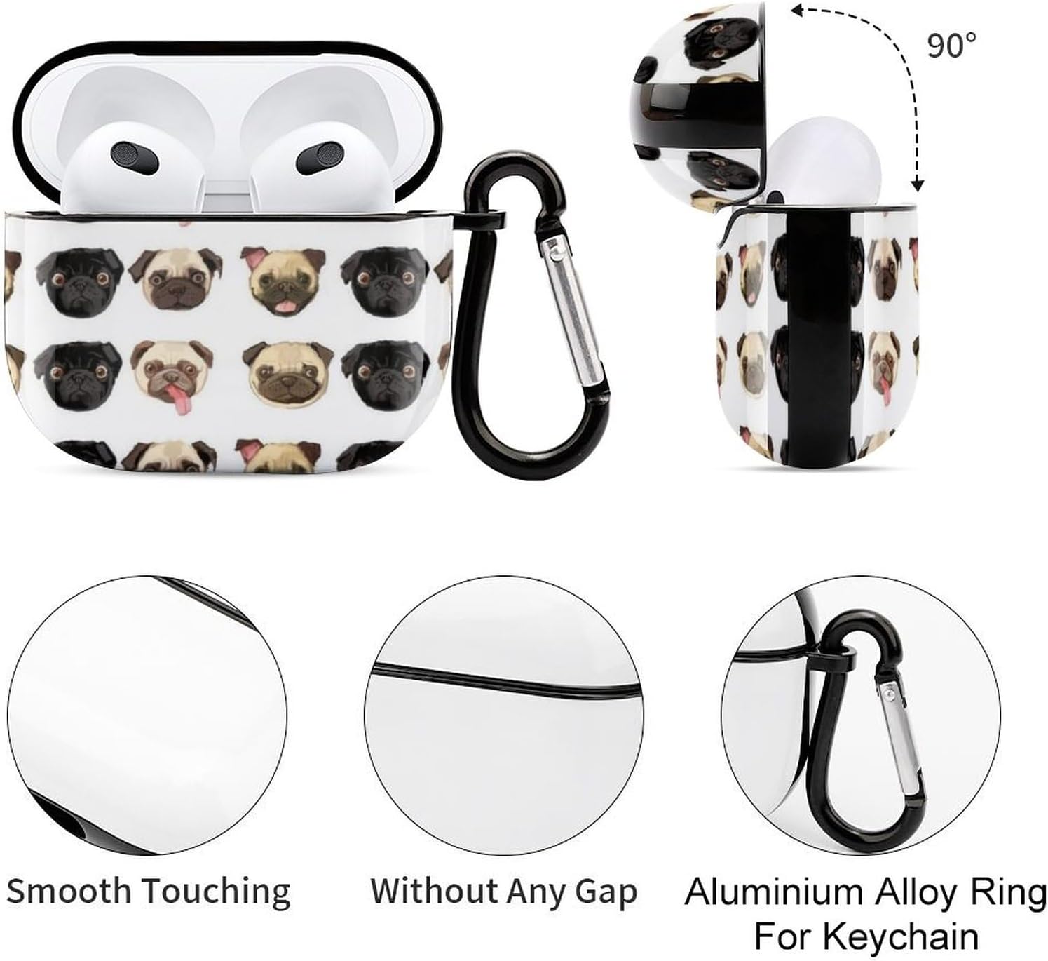 Funda para auriculares Bluetooth de Pug negro y amarillo para Airpods 3 PC, funda rígida con diseño de impresión completa, a prueba de caídas con
