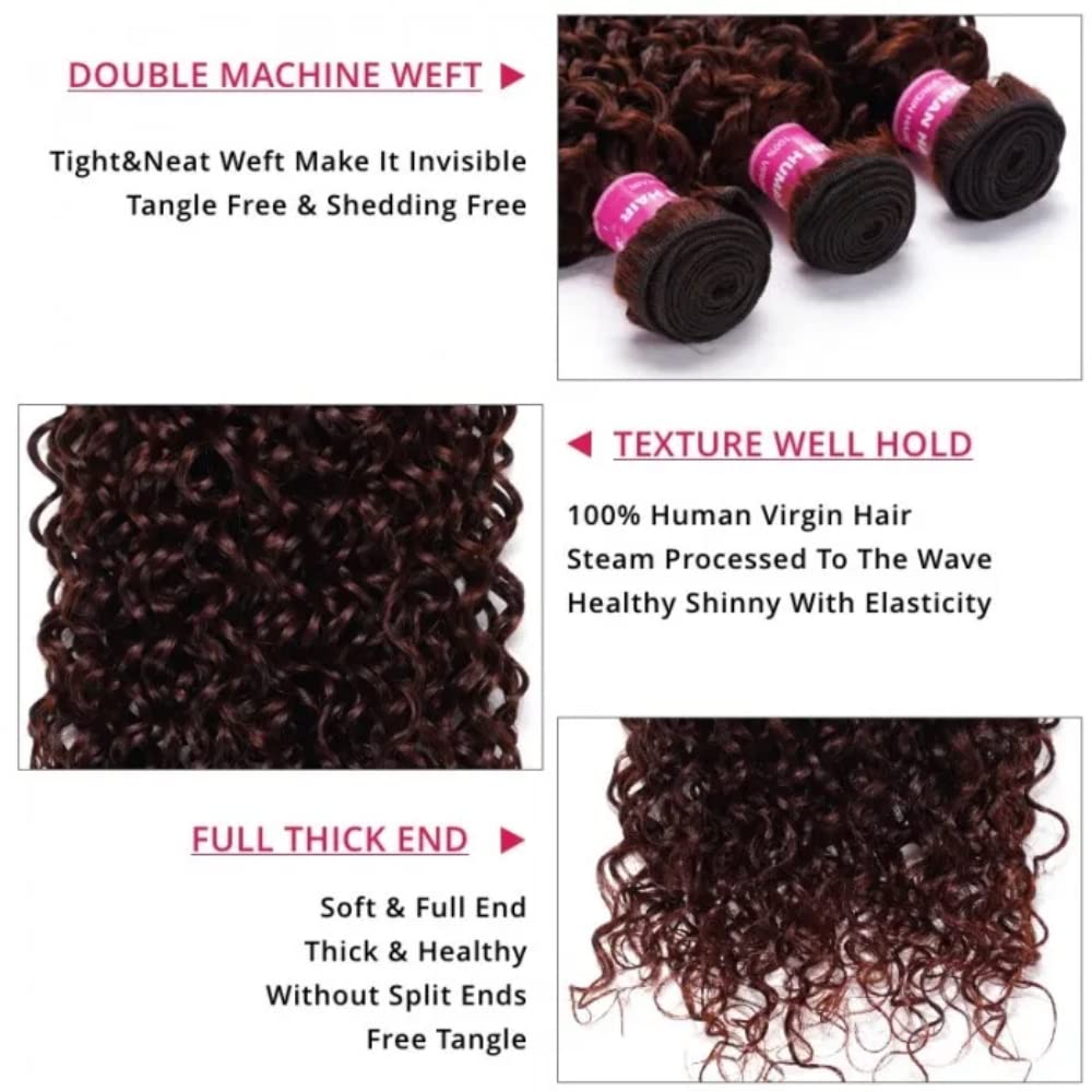 KLAIYI Manojos de cabello humano rizado de color marrón rojizo 12A, cabello virgen brasileño 100% sin procesar, color castaño cobrizo, rojo cobrizo,