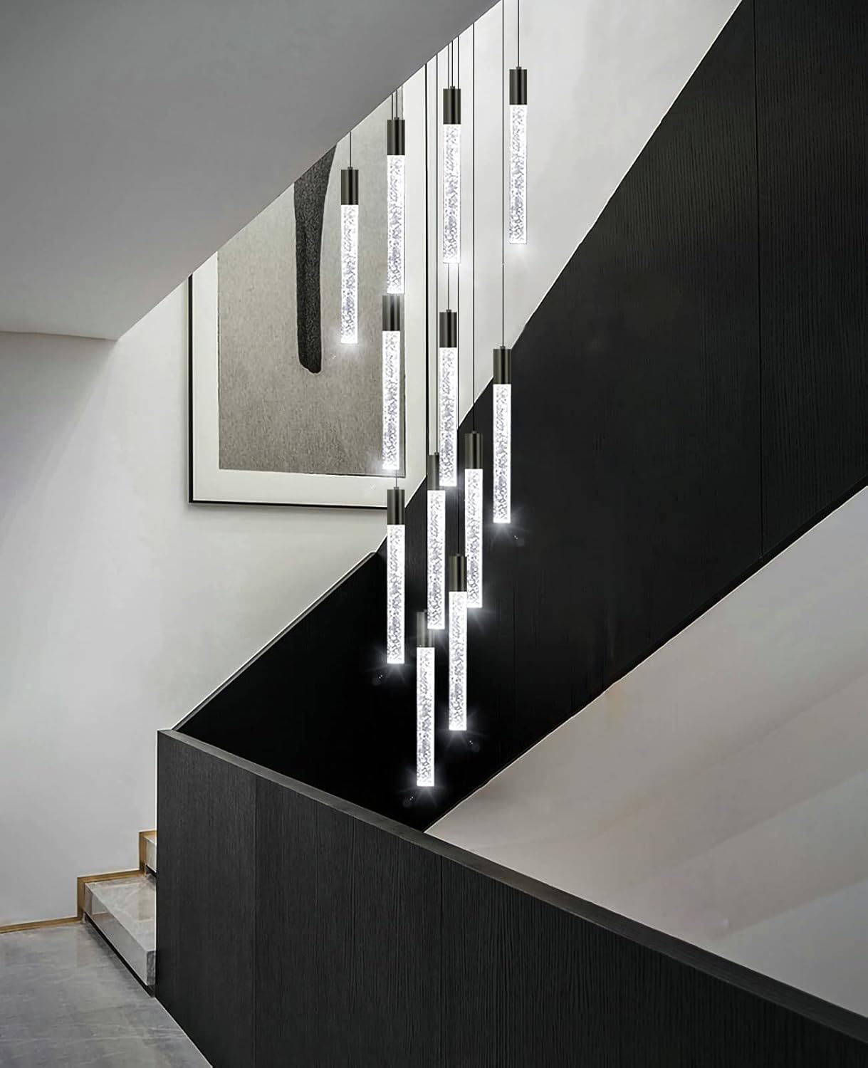 Lámparas LED para sala de estar, lámpara colgante moderno, escalera lamparas entrada, vestíbulo, iluminación dimmale lámpara negra