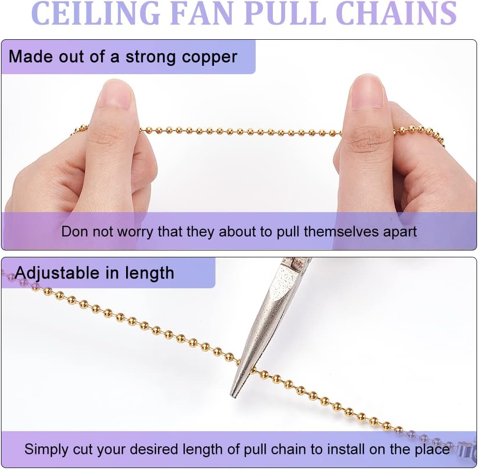 BENECREAT 2 extensores de cadena de ventilador de techo de mariposa con diamantes de imitación de aleación con cadena de bola de acero inoxidable