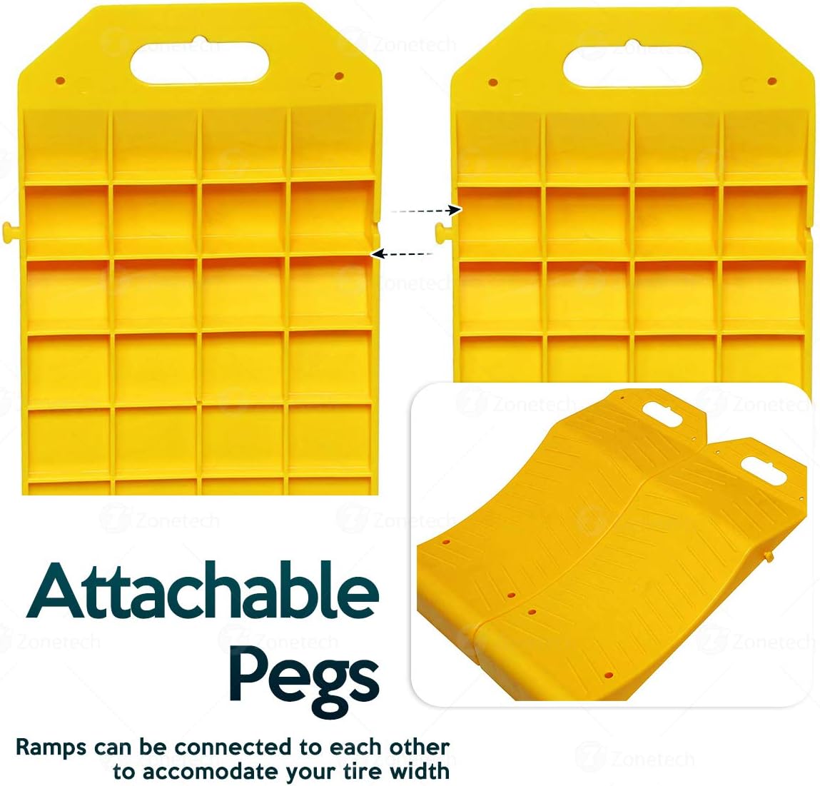 Zone Tech – Rampas ahorradoras de neumáticos de alta calidad, portátiles, altamente visibles, color amarillo, rampas de viaje para almacenamiento de