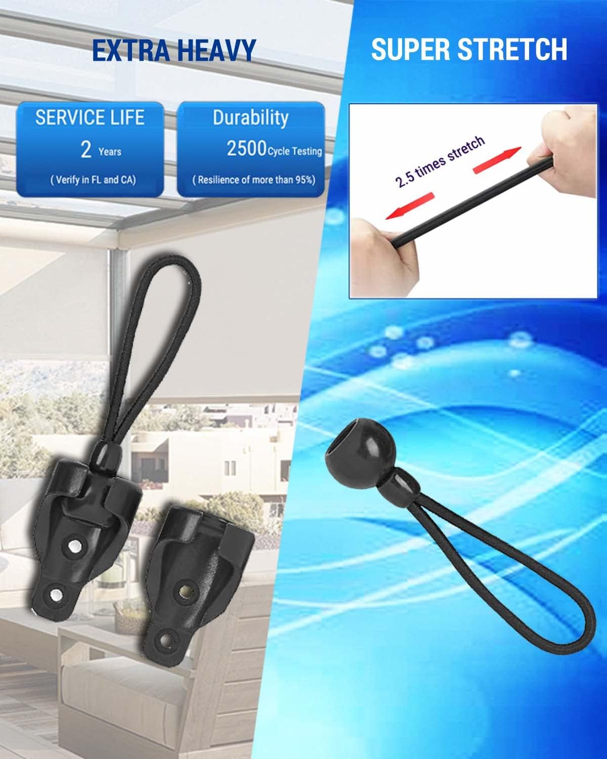 Kit elástico y tapa de extremo, compatible con piezas de repuesto Coolaroo para exteriores enrollables, amarres de sombra (3 juegos, negro)