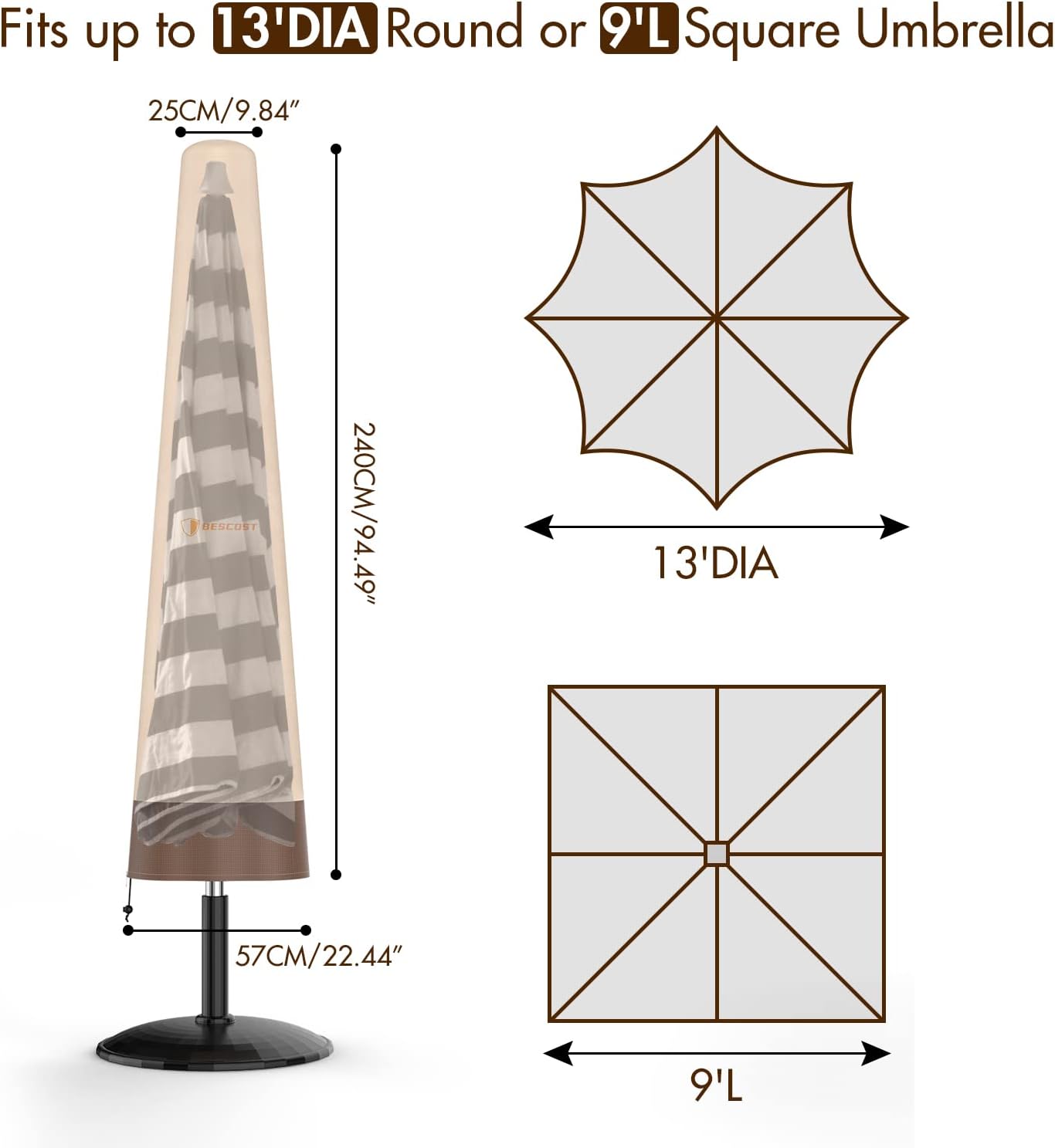 Cubierta para sombrilla de patio, tela Oxford 600D, cubierta impermeable para paraguas, anti-UV, para exteriores, se adapta a paraguas de mercado de