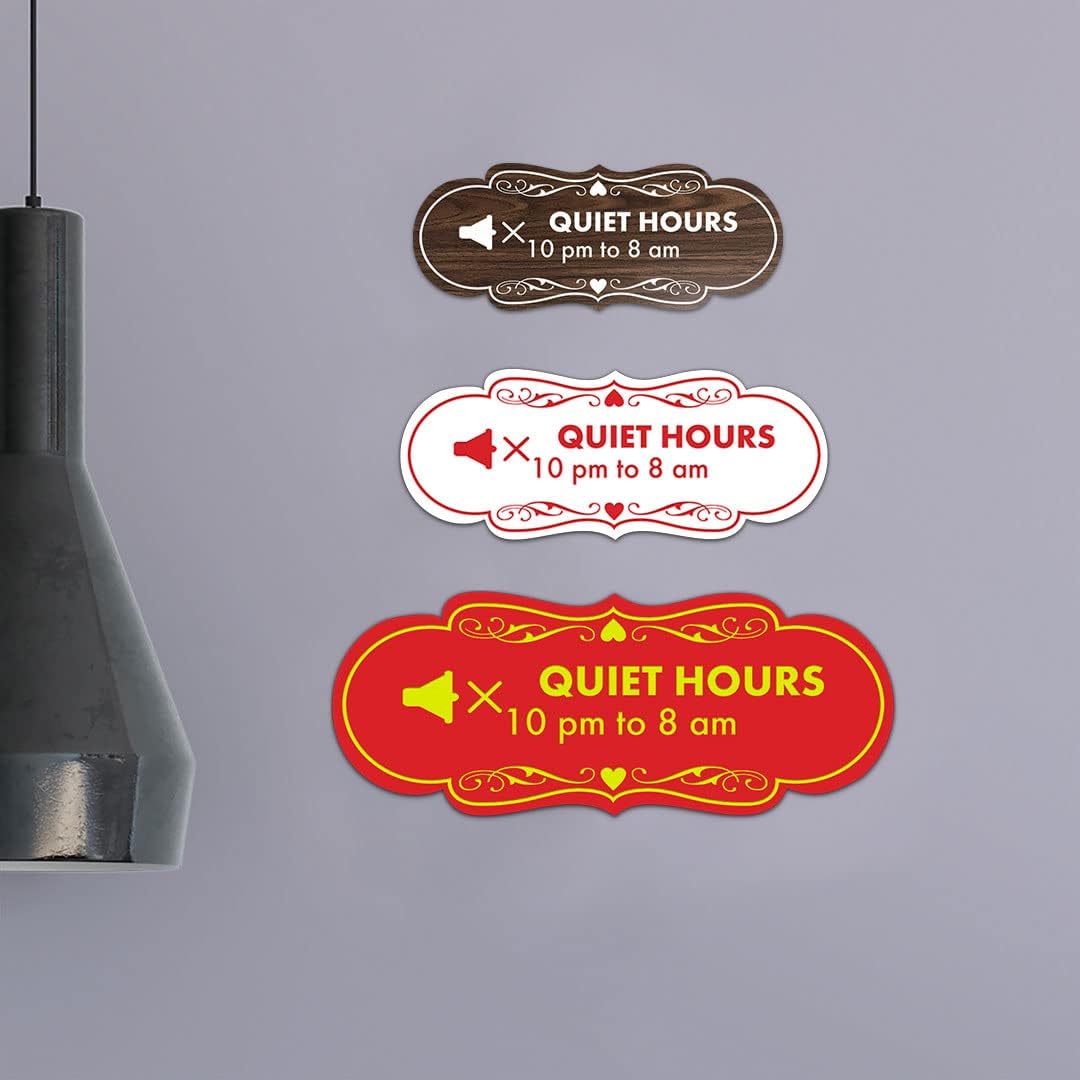 Signs ByLITA Señal de diseño Quiet Hours de 10 pm a 8 am (negro) – Grande