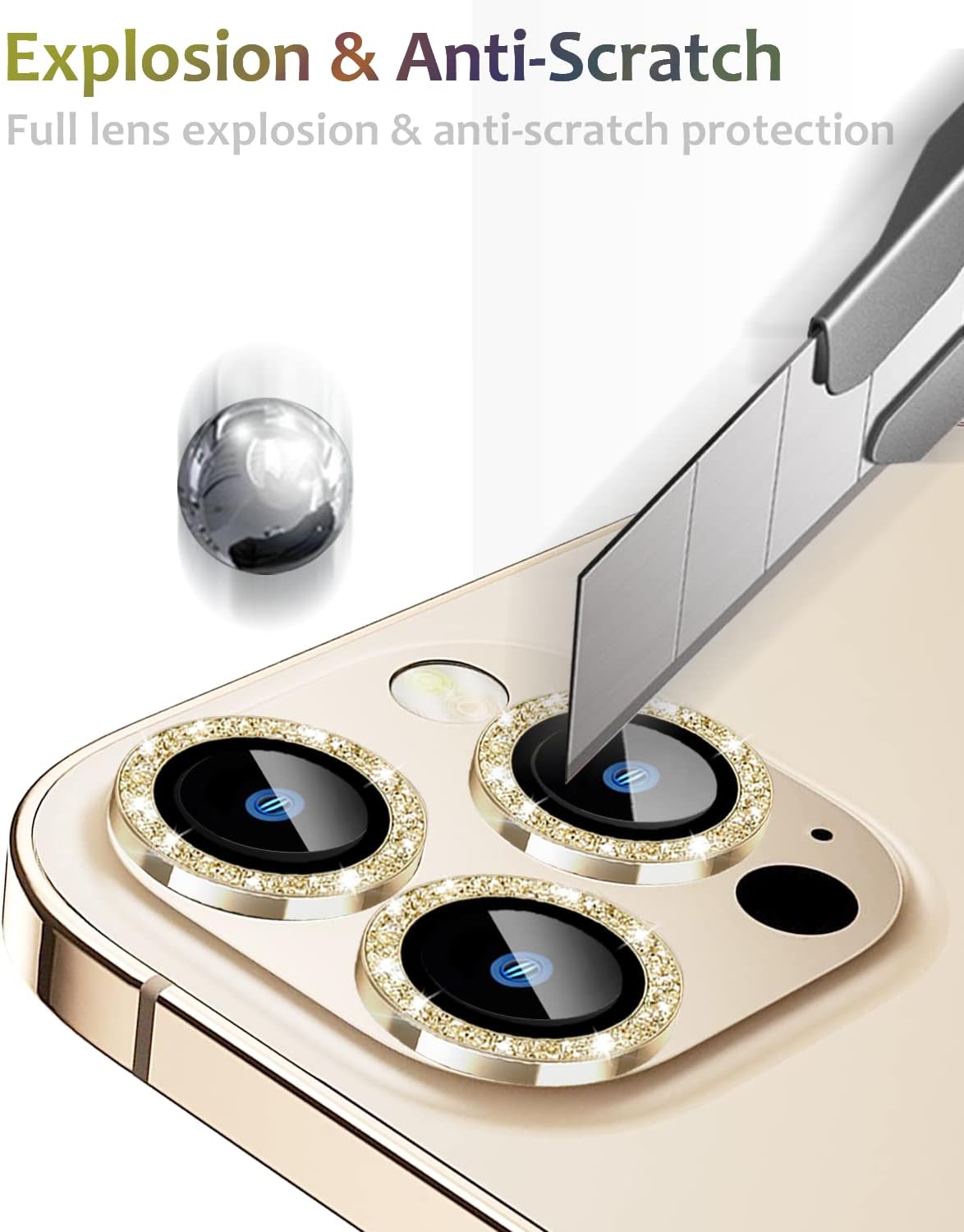 Tamoria Protector de lente de cámara con purpurina compatible con iPhone 14 Pro Max y iPhone 14 Pro Metal Plus cubierta de cámara de vidrio templado