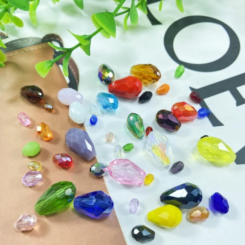 200 cuentas de cristal de lágrima de 0.18 x 0.18 pulgadas con agujero vertical facetado de vidrio facetado, cuentas espaciadoras para pulseras,