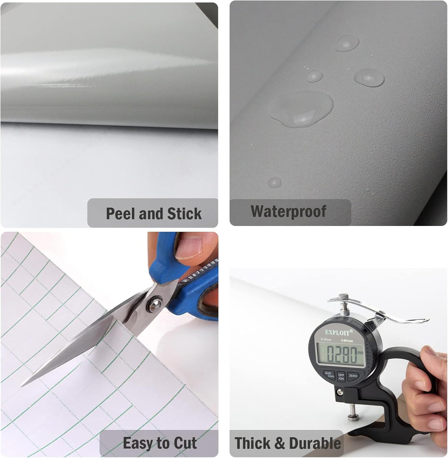Oxdigi Papel tapiz gris de 24 x 196 pulgadas, papel adhesivo mate gris para despegar y pegar, autoadhesivo, extraíble, impermeable, película de