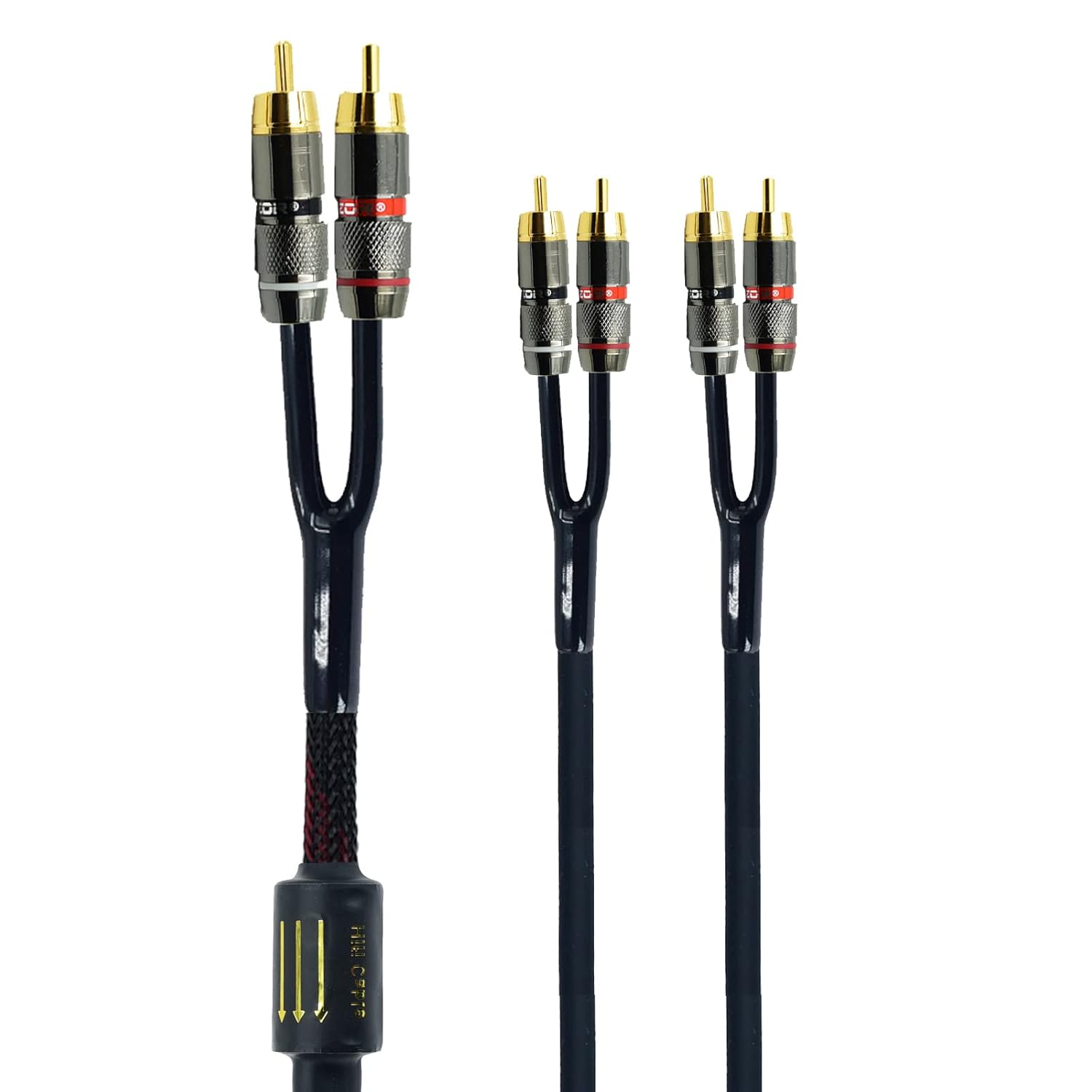 Arklove Cable de extensión de conector RCA blindado de 7 pies para audio estéreo y video, 2 machos a 4 machos, adaptador en Y de doble altavoz,