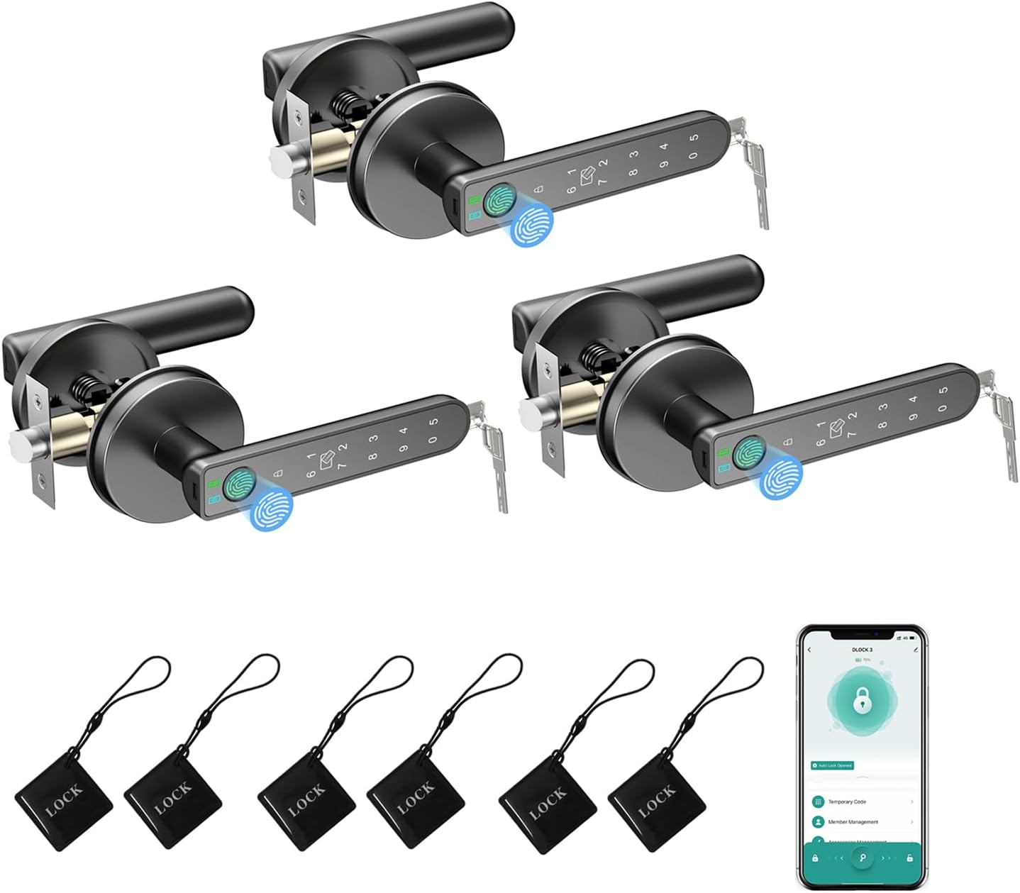 Cerradura de puerta de huellas dactilares, perilla de puerta inteligente 5 en 1 con aplicación inteligente, huella dactilar, tarjetas