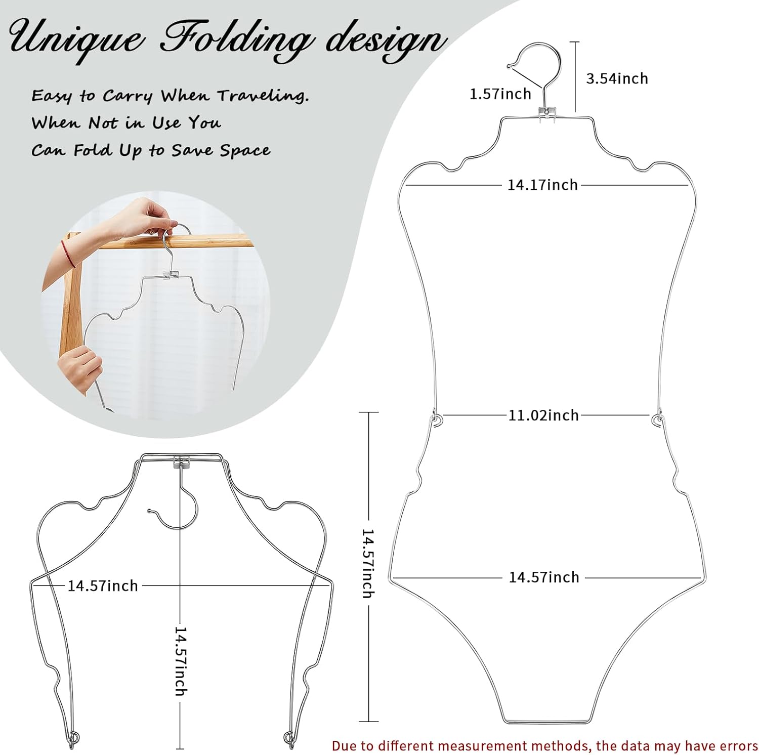 15 perchas plegables con forma de cuerpo para bikini, colgador de alambre para traje de baño, organizador de lencería de metal, perchas para trajes