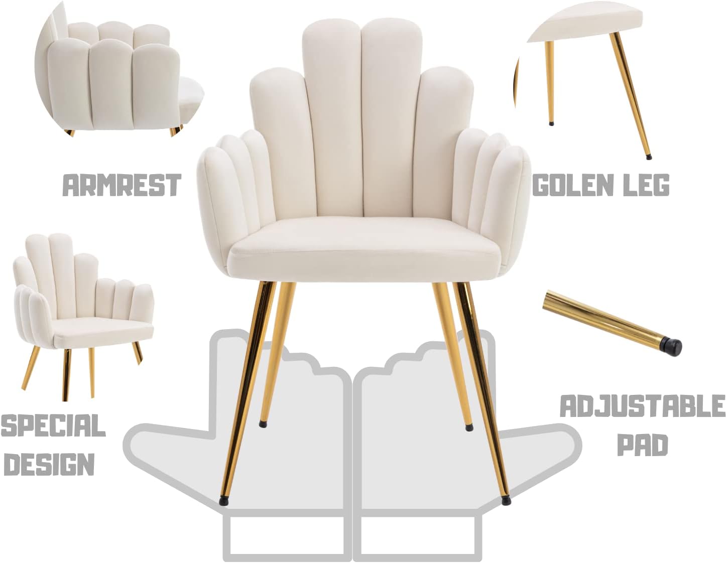 Lei Yu Shunzhi – Juego de 2 sillas de comedor modernas de terciopelo, sillas tapizadas con patas doradas, sillas de invitados, sillas auxiliares