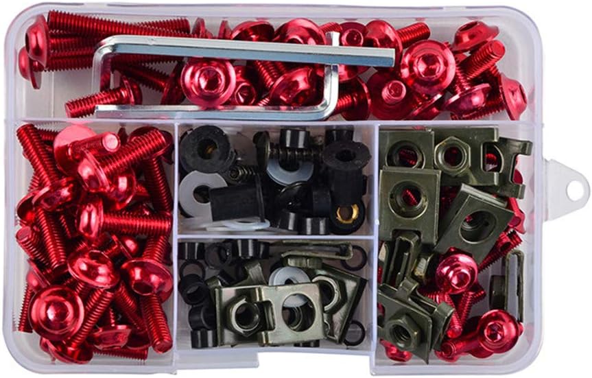 Juego de 177 pernos de carenado de motocicleta universales de aluminio, con clip de fijación para Honda Kawasaki Suzuki Yamaha, rojo