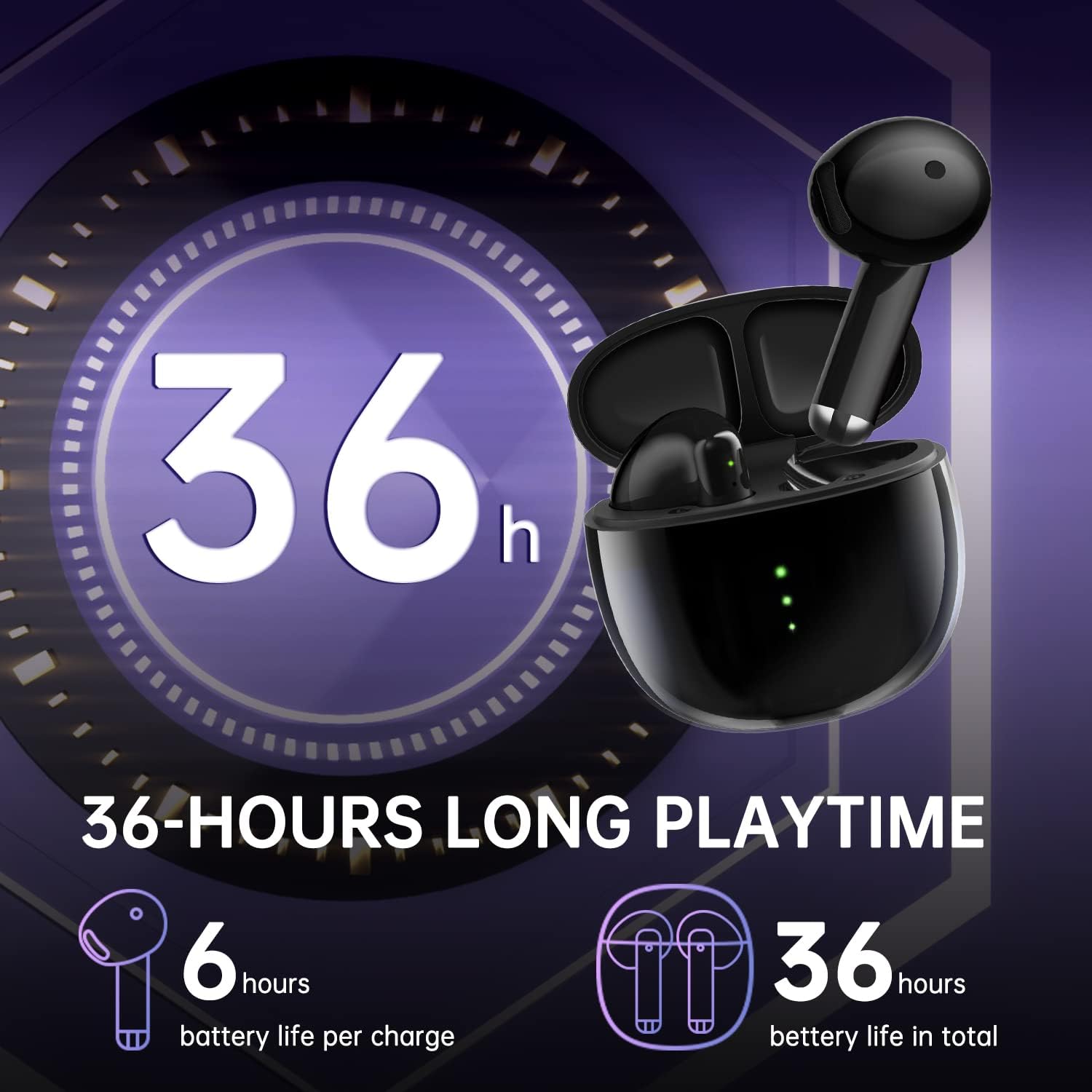 Auriculares inalámbricos Bluetooth 5.3 con graves profundos, estéreo de alta fidelidad, con 4 micrófonos, cancelación de ruido, IPX5, impermeables,