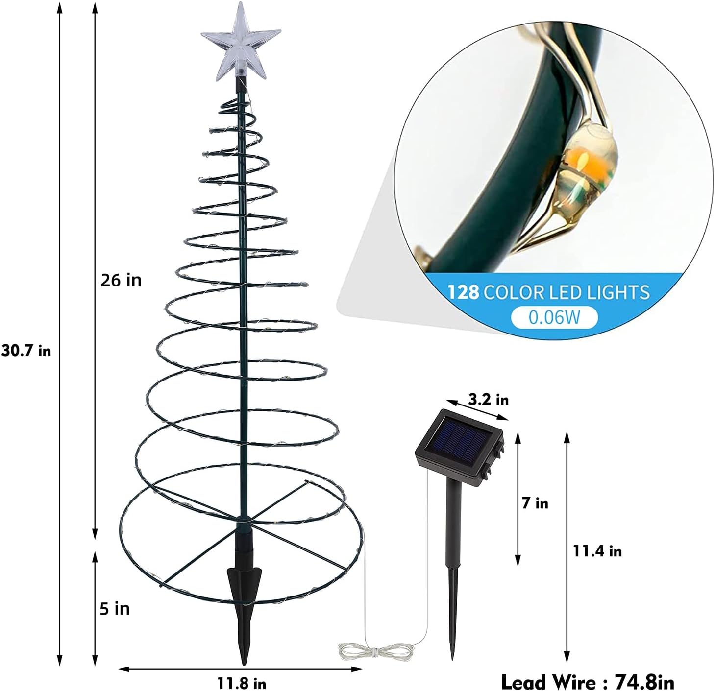 Dynaming Paquete de 2 árboles de Navidad solares en espiral con luces blancas cálidas, marcadores de camino de Navidad iluminados al aire libre de