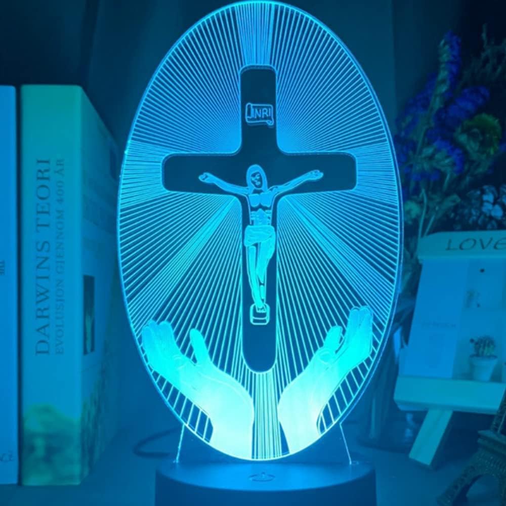 3D Jesús Cruz Control Remoto 16 Colores Luces Nocturnas Ilusión Acrílico LED Lámpara de Mesita de Noche de los Niños Dormitorio Decoración de