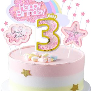 Juego de decoración de pastel de tercer cumpleaños para bebé niño con nubes de arco iris, estrellas, palillos para tartas de tres años, suministros Juego de decoración de pastel de tercer cumpleaños para bebé niño con nubes de arco iris, estrellas, palillos para tartas de tres años, suministros