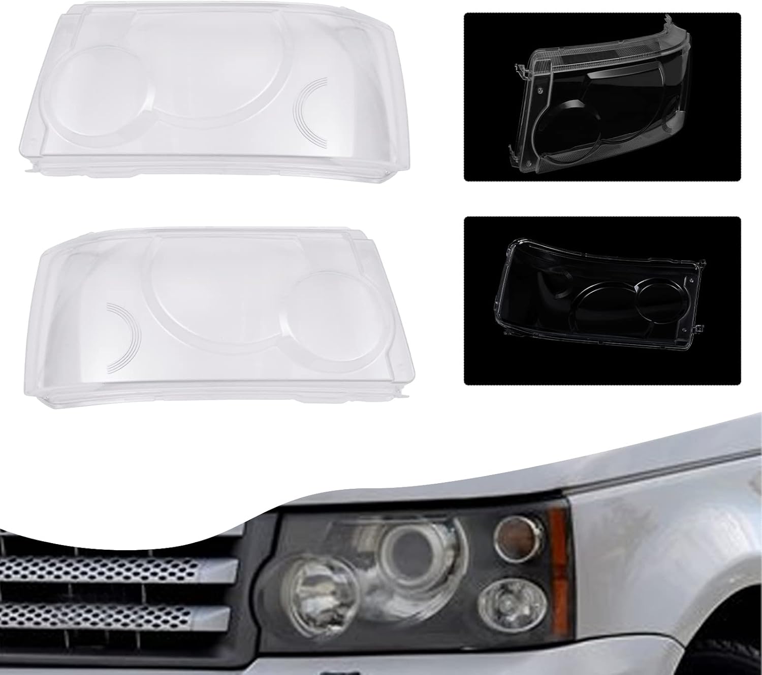 1 par de cubiertas de lente de faros delanteros izquierdo y derecho para faros delanteros de automóvil, carcasa de policarbonato compatible con Land