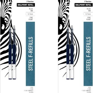 Zebra Pen F-Series – Recambio de bolígrafo de acero inoxidable, punta fina, 0.028 in, tinta azul, 2 unidades (paquete de 2) Zebra Pen F-Series – Recambio de bolígrafo de acero inoxidable, punta fina, 0.028 in, tinta azul, 2 unidades (paquete de 2)
