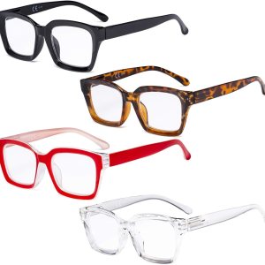 Eyekepper – Juego de 4 anteojos de lectura para mujer, diseño cuadrado, Multi Eyekepper – Juego de 4 anteojos de lectura para mujer, diseño cuadrado, Multi