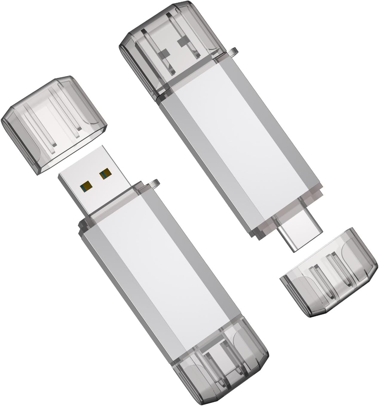 RAOYI Paquete de 2 unidades flash USB C de 128 GB, 2 en 1 USB 3.0 tipo C Dual OTG Metal Thumb Drive Jump Drive con llavero adecuado para teléfonos