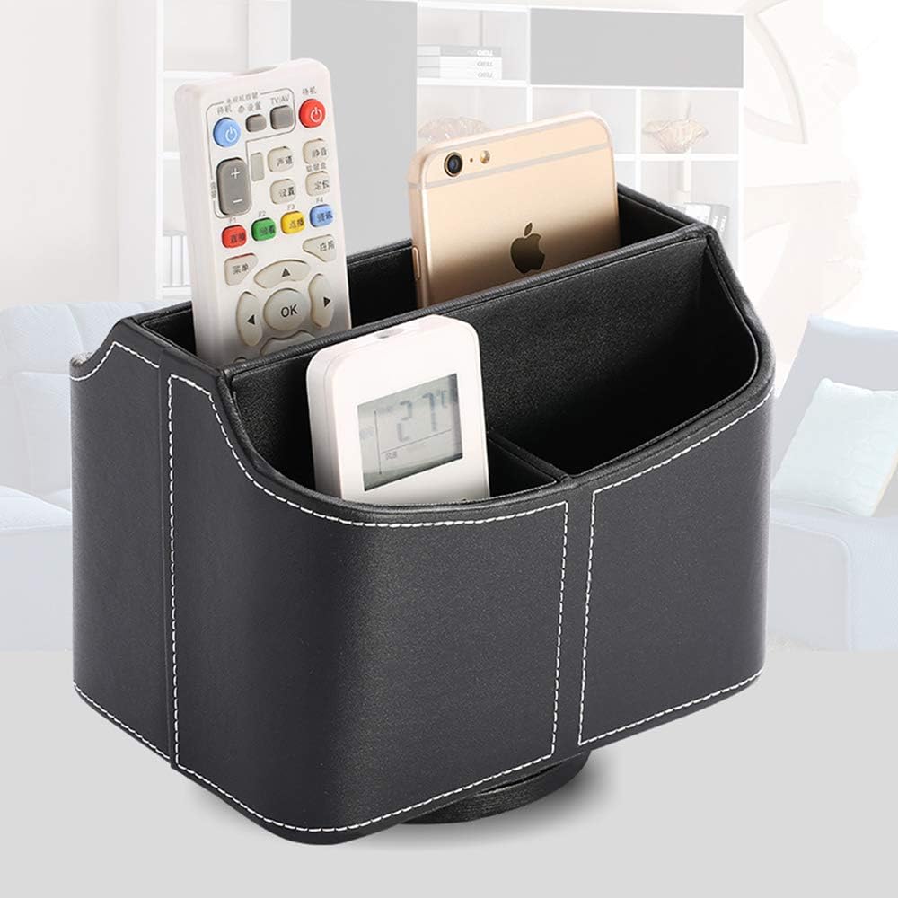 Soporte de cuero de PU para control remoto de 360 grados, organizador de escritorio giratorio para mandos a distancia, guía de TV, correo,