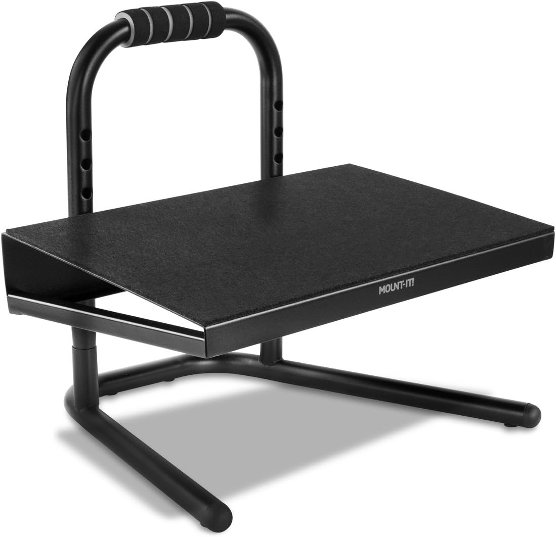 Mount-It! Reposapiés de altura ajustable para estar de pie y sentarse, reposapiés independiente debajo del escritorio con asa y seis ajustes de