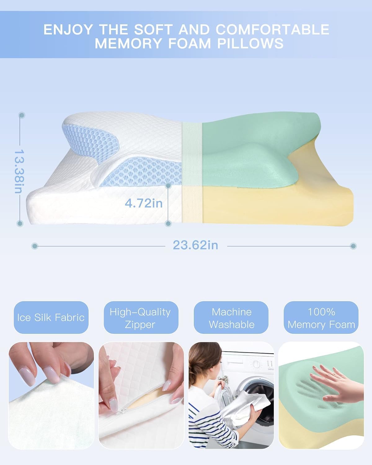 Uamector Almohada cervical de espuma viscoelástica, almohadas de contorno para dolor de cuello y hombros, almohadas ortopédicas ergonómicas de apoyo