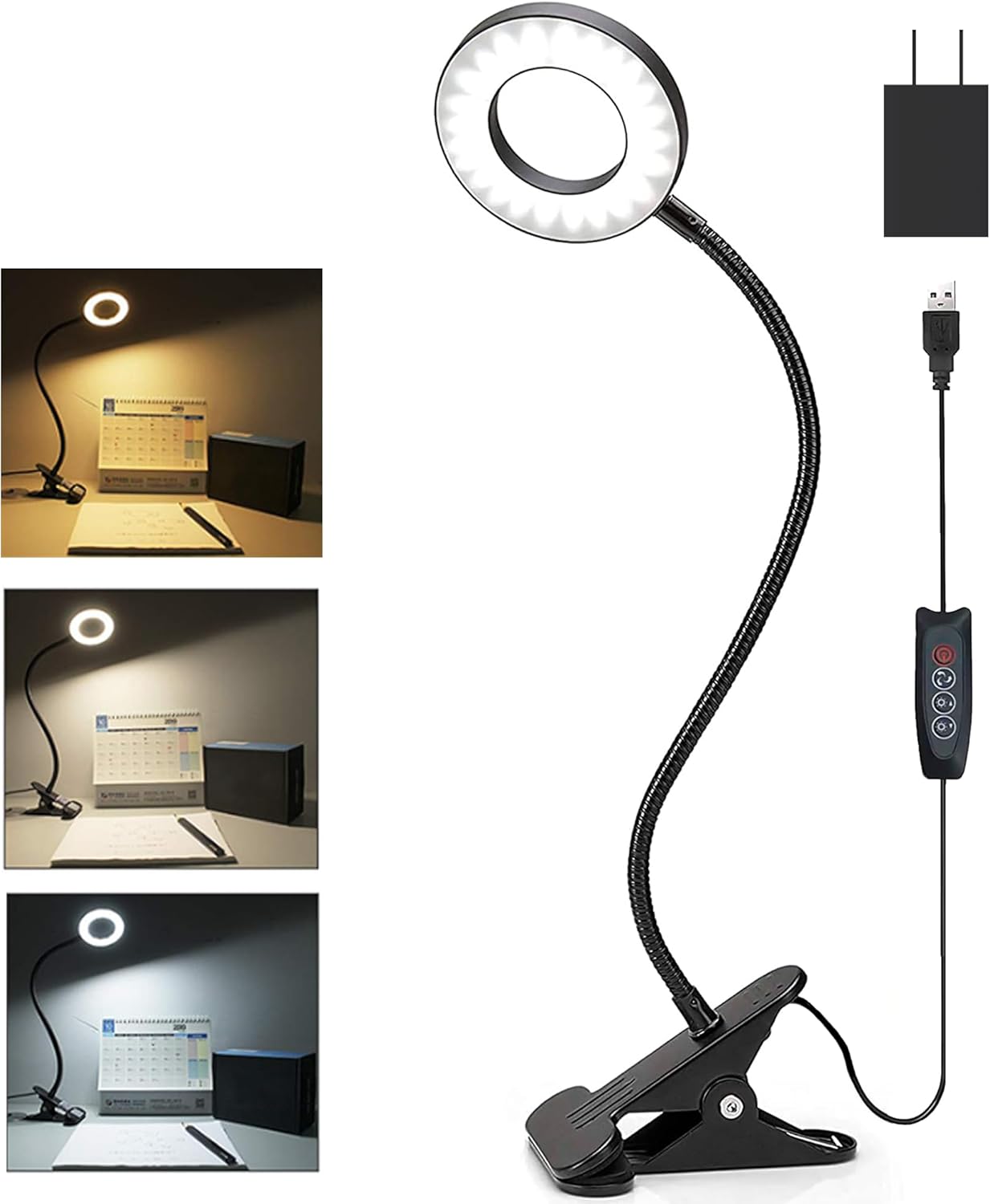 Lypumso Lámpara de escritorio, lámpara de lectura LED con clip, 3 modos de color, 10 brillo regulable, lámpara de abrazadera perfecta para el hogar,
