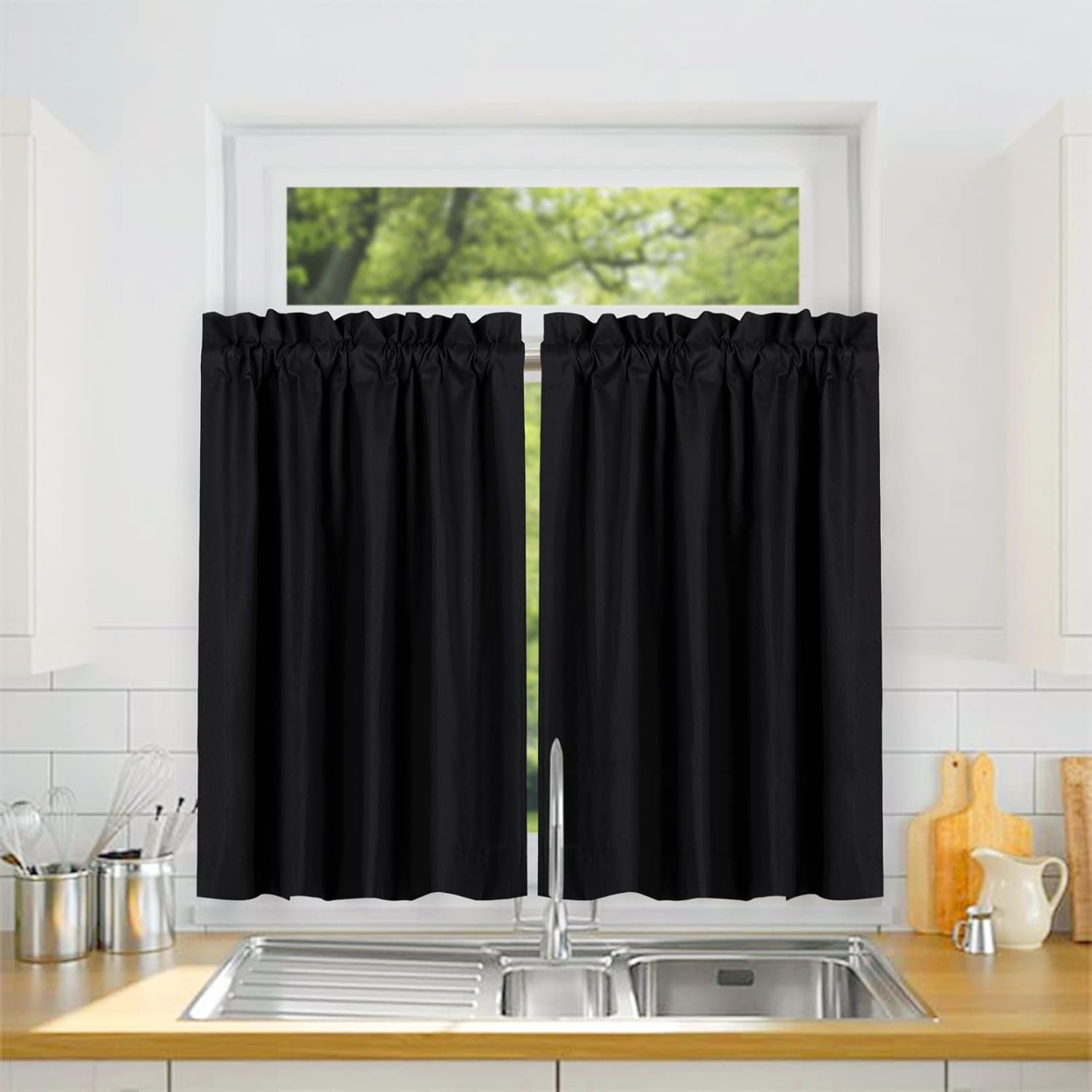 Valea Home Cortinas cortas opacas impermeables, suaves, con bolsillo para barra, cortinas de cocina, para baño, ventana, oscurecimiento de