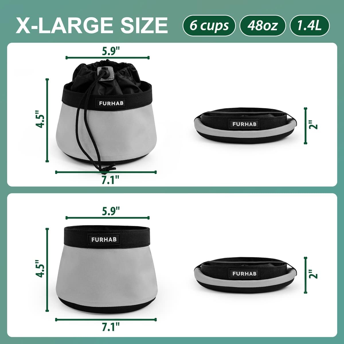 Cuenco plegable para perros, 6 tazas plegables para agua para perros para viajes al aire libre, camping, caminar, tazón grande plegable para