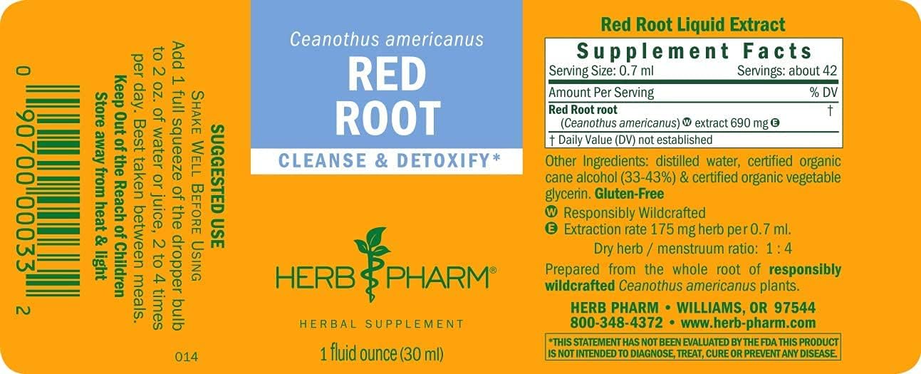 Herb Pharm Extracto líquido de raíz roja para limpieza y desintoxicación, 1 onza (DRROOT01) (paquete de 2)