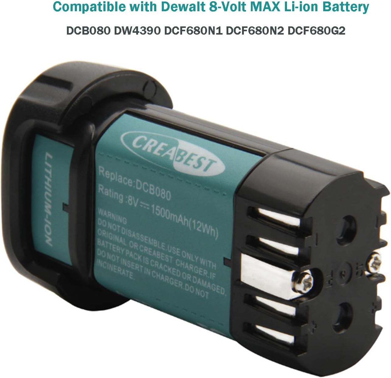 CREABEST Batería de iones de litio de 1500 mAh de 8 voltios compatible con DEWALT MAX DCB080 DW4390 DCF680N1 DCF680N2 DCF680G2