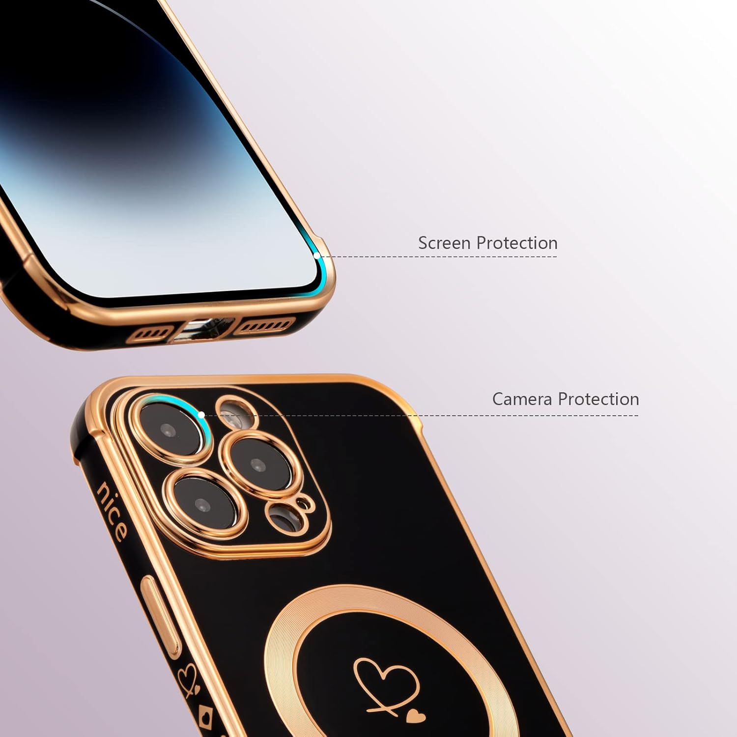 ZTOFERA Funda magnética para iPhone 14 Pro de 6.1 pulgadas compatible con MagSafe bonita funda con patrón de corazones de amor chapado con