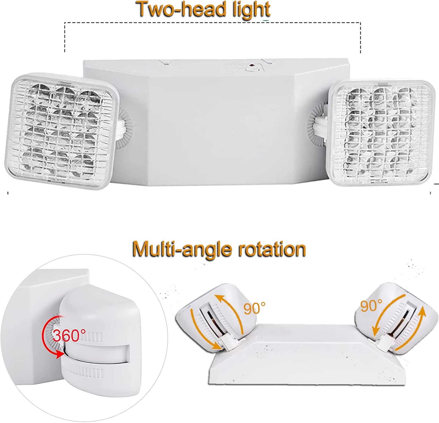 Fyngntny Paquete de 24 luces LED de emergencia, luces de emergencia comerciales con batería de respaldo, luz de emergencia de doble cabezal para el