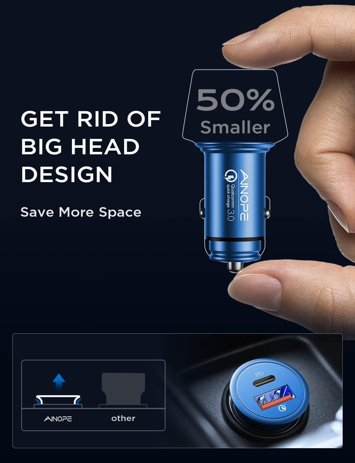 Certificado MFi de Apple Cargador de coche para iPhone de carga rápida, AINOPE 48 W cargador rápido de coche iPhone, Mini y metal Adaptador de